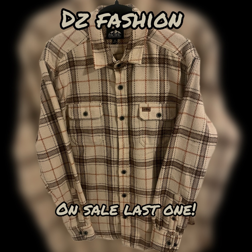 Pacific Trail Men's Cream and Brown Plaid Button-Up Cardigan